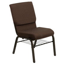 18.5"W Church Chair in Brown Fabric with Book Rack - Gold Vein Frame