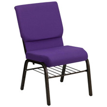 18.5"W Church Chair in Purple Fabric with Book Rack - Gold Vein Frame