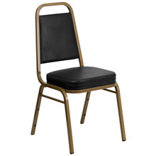 Black Vinyl Trapezoidal Back Stacking Banquet Chair with Gold Frame