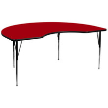 Wren 48''W x 96''L Kidney Red Thermal Laminate Activity Table - Standard Height Adjustable Legs [FLF-XU-A4896-KIDNY-RED-T-A-GG]
