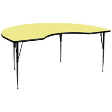 Wren 48''W x 96''L Kidney Yellow Thermal Laminate Activity Table - Standard Height Adjustable Legs [FLF-XU-A4896-KIDNY-YEL-T-A-GG]