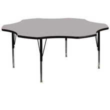 Wren 60'' Flower Grey Thermal Laminate Activity Table - Height Adjustable Short Legs [FLF-XU-A60-FLR-GY-T-P-GG]