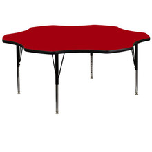 Wren 60'' Flower Red Thermal Laminate Activity Table - Height Adjustable Short Legs [FLF-XU-A60-FLR-RED-T-P-GG]