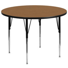 Wren 60'' Round Oak Thermal Laminate Activity Table - Standard Height Adjustable Legs [FLF-XU-A60-RND-OAK-T-A-GG]