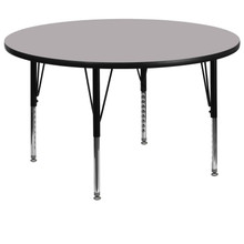 Wren 60'' Round Grey Thermal Laminate Activity Table - Height Adjustable Short Legs [FLF-XU-A60-RND-GY-T-P-GG]