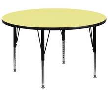 Wren 60'' Round Yellow Thermal Laminate Activity Table - Height Adjustable Short Legs [FLF-XU-A60-RND-YEL-T-P-GG]