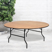 6-Foot Round Wood Folding Banquet Table with Clear Coated Finished Top [FLF-YT-WRFT72-TBL-GG]