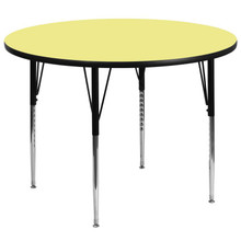Wren 60'' Round Yellow Thermal Laminate Activity Table - Standard Height Adjustable Legs [FLF-XU-A60-RND-YEL-T-A-GG]