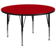 Wren 60'' Round Red Thermal Laminate Activity Table - Height Adjustable Short Legs [FLF-XU-A60-RND-RED-T-P-GG]