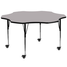 Wren Mobile 60'' Flower Grey Thermal Laminate Activity Table - Standard Height Adjustable Legs [FLF-XU-A60-FLR-GY-T-A-CAS-GG]