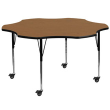 Wren Mobile 60'' Flower Oak Thermal Laminate Activity Table - Standard Height Adjustable Legs [FLF-XU-A60-FLR-OAK-T-A-CAS-GG]
