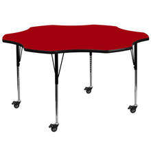 Wren Mobile 60'' Flower Red Thermal Laminate Activity Table - Standard Height Adjustable Legs [FLF-XU-A60-FLR-RED-T-A-CAS-GG]