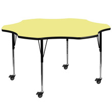 Wren Mobile 60'' Flower Yellow Thermal Laminate Activity Table - Standard Height Adjustable Legs [FLF-XU-A60-FLR-YEL-T-A-CAS-GG]