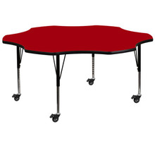 Wren Mobile 60'' Flower Red Thermal Laminate Activity Table - Height Adjustable Short Legs [FLF-XU-A60-FLR-RED-T-P-CAS-GG]