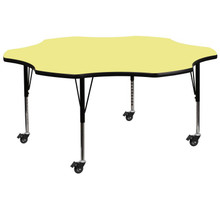 Wren Mobile 60'' Flower Yellow Thermal Laminate Activity Table - Height Adjustable Short Legs [FLF-XU-A60-FLR-YEL-T-P-CAS-GG]