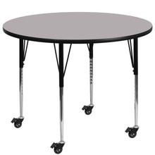 Wren Mobile 60'' Round Grey Thermal Laminate Activity Table - Standard Height Adjustable Legs [FLF-XU-A60-RND-GY-T-A-CAS-GG]
