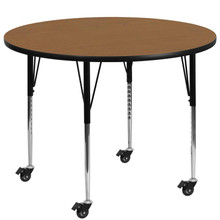 Wren Mobile 60'' Round Oak Thermal Laminate Activity Table - Standard Height Adjustable Legs [FLF-XU-A60-RND-OAK-T-A-CAS-GG]