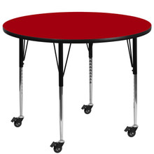 Wren Mobile 60'' Round Red Thermal Laminate Activity Table - Standard Height Adjustable Legs [FLF-XU-A60-RND-RED-T-A-CAS-GG]