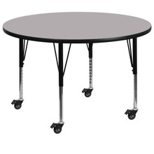 Wren Mobile 60'' Round Grey Thermal Laminate Activity Table - Height Adjustable Short Legs [FLF-XU-A60-RND-GY-T-P-CAS-GG]