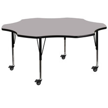 Wren Mobile 60'' Flower Grey Thermal Laminate Activity Table - Height Adjustable Short Legs [FLF-XU-A60-FLR-GY-T-P-CAS-GG]