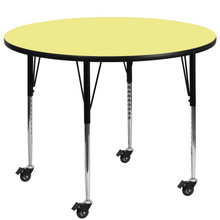 Wren Mobile 60'' Round Yellow Thermal Laminate Activity Table - Standard Height Adjustable Legs [FLF-XU-A60-RND-YEL-T-A-CAS-GG]