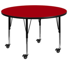 Wren Mobile 60'' Round Red Thermal Laminate Activity Table - Height Adjustable Short Legs [FLF-XU-A60-RND-RED-T-P-CAS-GG]