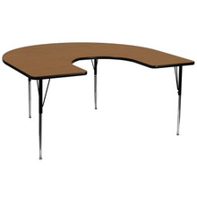 Wren 60''W x 66''L Horseshoe Oak Thermal Laminate Activity Table - Standard Height Adjustable Legs [FLF-XU-A6066-HRSE-OAK-T-A-GG]