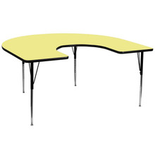 Wren 60''W x 66''L Horseshoe Yellow Thermal Laminate Activity Table - Standard Height Adjustable Legs [FLF-XU-A6066-HRSE-YEL-T-A-GG]