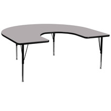 Wren 60''W x 66''L Horseshoe Grey Thermal Laminate Activity Table - Height Adjustable Short Legs [FLF-XU-A6066-HRSE-GY-T-P-GG]