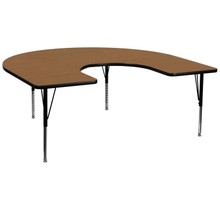Wren 60''W x 66''L Horseshoe Oak Thermal Laminate Activity Table - Height Adjustable Short Legs [FLF-XU-A6066-HRSE-OAK-T-P-GG]