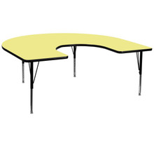 Wren 60''W x 66''L Horseshoe Yellow Thermal Laminate Activity Table - Height Adjustable Short Legs [FLF-XU-A6066-HRSE-YEL-T-P-GG]