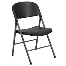 HERCULES Series 330 lb. Capacity Black Plastic Folding Chair with Charcoal Frame [FLF-DAD-YCD-50-GG]
