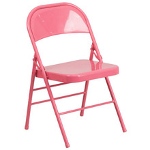 Bubblegum Pink Triple Braced & Double Hinged Metal Folding Chair