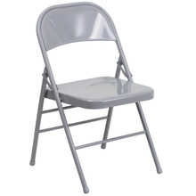 Triple Braced & Double Hinged Gray Metal Folding Chair