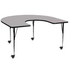 Wren Mobile 60''W x 66''L Horseshoe Grey Thermal Laminate Activity Table - Standard Height Adjustable Legs [FLF-XU-A6066-HRSE-GY-T-A-CAS-GG]