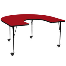 Wren Mobile 60''W x 66''L Horseshoe Red Thermal Laminate Activity Table - Standard Height Adjustable Legs [FLF-XU-A6066-HRSE-RED-T-A-CAS-GG]