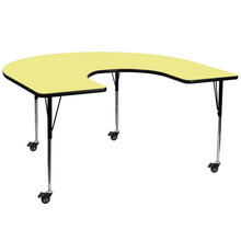 Wren Mobile 60''W x 66''L Horseshoe Yellow Thermal Laminate Activity Table - Standard Height Adjustable Legs [FLF-XU-A6066-HRSE-YEL-T-A-CAS-GG]
