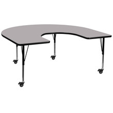 Wren Mobile 60''W x 66''L Horseshoe Grey Thermal Laminate Activity Table - Height Adjustable Short Legs [FLF-XU-A6066-HRSE-GY-T-P-CAS-GG]