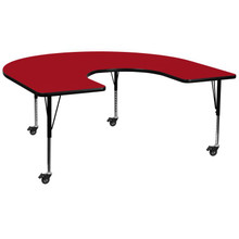 Wren Mobile 60''W x 66''L Horseshoe Red Thermal Laminate Activity Table - Height Adjustable Short Legs [FLF-XU-A6066-HRSE-RED-T-P-CAS-GG]