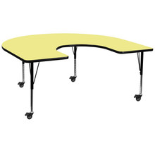 Wren Mobile 60''W x 66''L Horseshoe Yellow Thermal Laminate Activity Table - Height Adjustable Short Legs [FLF-XU-A6066-HRSE-YEL-T-P-CAS-GG]