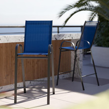 2 Pack Brazos Series Navy Outdoor Barstools with Flex Comfort Material and Metal Frame [FLF-2-JJ-092H-NV-GG]