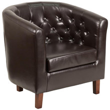 HERCULES Cranford Series Brown LeatherSoft Tufted Barrel Chair [FLF-QY-B16-HY-9030-4-BN-GG]