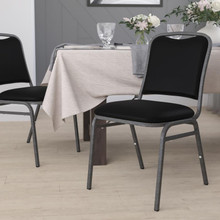 HERCULES Series Stacking Banquet Chair in Black Vinyl - Silver Vein Frame [FLF-NG-108-SV-BK-VYL-GG]
