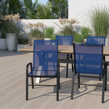4 Pack Brazos Series Navy Outdoor Stack Chair with Flex Comfort Material and Metal Frame [FLF-4-JJ-303C-NV-GG]