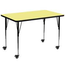 Wren Mobile 36''W x 72''L Rectangular Yellow Thermal Laminate Activity Table - Standard Height Adjustable Legs [FLF-XU-A3672-REC-YEL-T-A-CAS-GG]