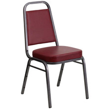 Burgundy Vinyl Trapezoidal Back Stacking Banquet Chair with Silver Vein Frame