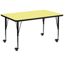 Wren Mobile 36''W x 72''L Rectangular Yellow Thermal Laminate Activity Table - Height Adjustable Short Legs [FLF-XU-A3672-REC-YEL-T-P-CAS-GG]