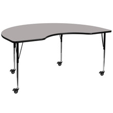 Wren Mobile 48''W x 72''L Kidney Grey HP Laminate Activity Table - Standard Height Adjustable Legs [FLF-XU-A4872-KIDNY-GY-H-A-CAS-GG]