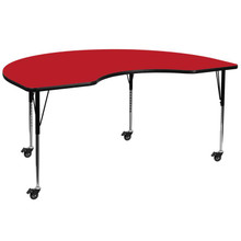 Wren Mobile 48''W x 72''L Kidney Red HP Laminate Activity Table - Standard Height Adjustable Legs [FLF-XU-A4872-KIDNY-RED-H-A-CAS-GG]