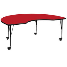 Wren Mobile 48''W x 72''L Kidney Red HP Laminate Activity Table - Height Adjustable Short Legs [FLF-XU-A4872-KIDNY-RED-H-P-CAS-GG]